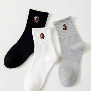 A Bathing Ape Black, White, and Gray Socks Set